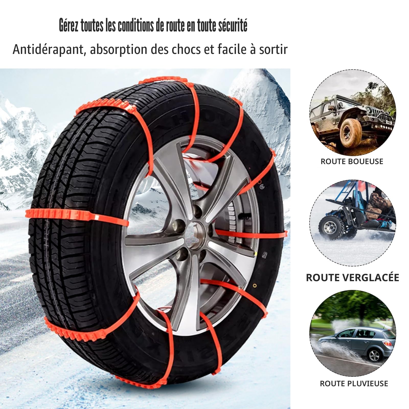 10 pièces de chaînes anti-glissement, lanières anti-glissement en nylon résistantes au froid, lanières de pneu, chaînes anti-glissement pour voiture, déneigement, déglaçage, Convient pour SUV