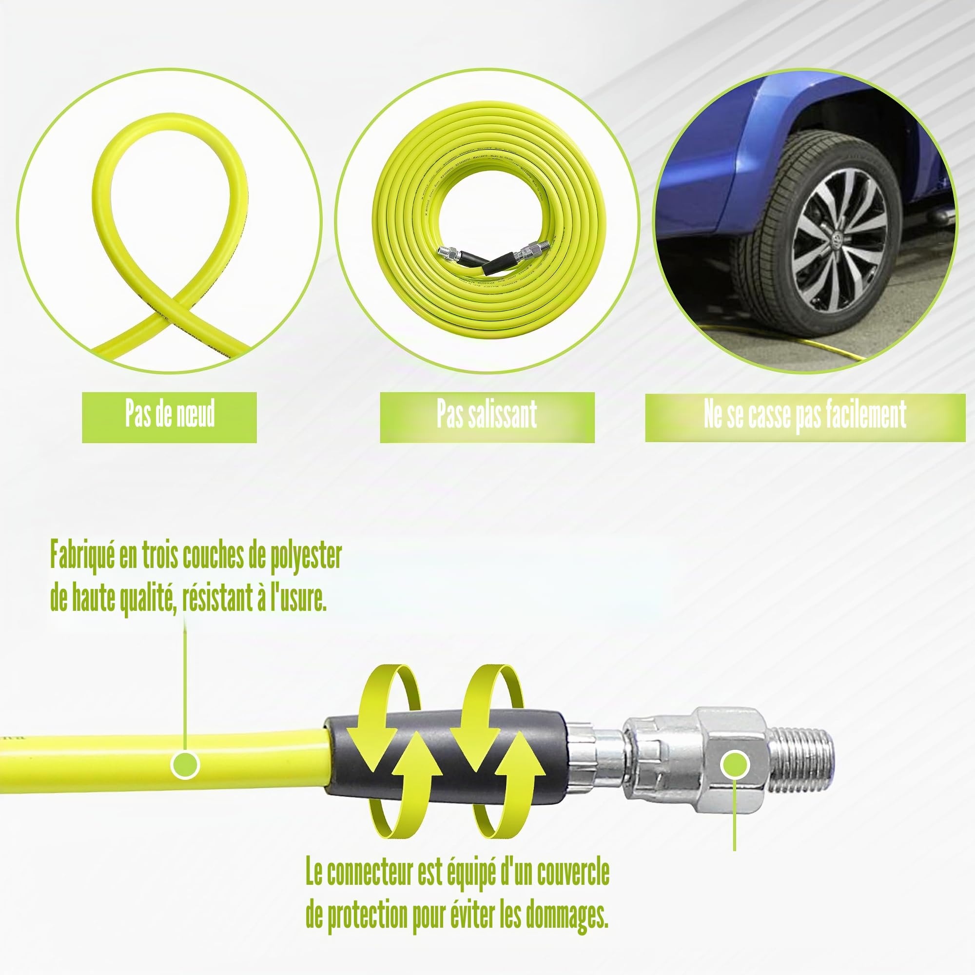 M MINGLE Kit de Jet d'Égout pour Nettoyeur Haute Pression 15M, Tuyau de Nettoyage de Canalisation avec Pistolet de Nettoyeur Haute Pression, 1/4" NPT, 3 Buses d'Égout, Orifices 4,0 et 4,5