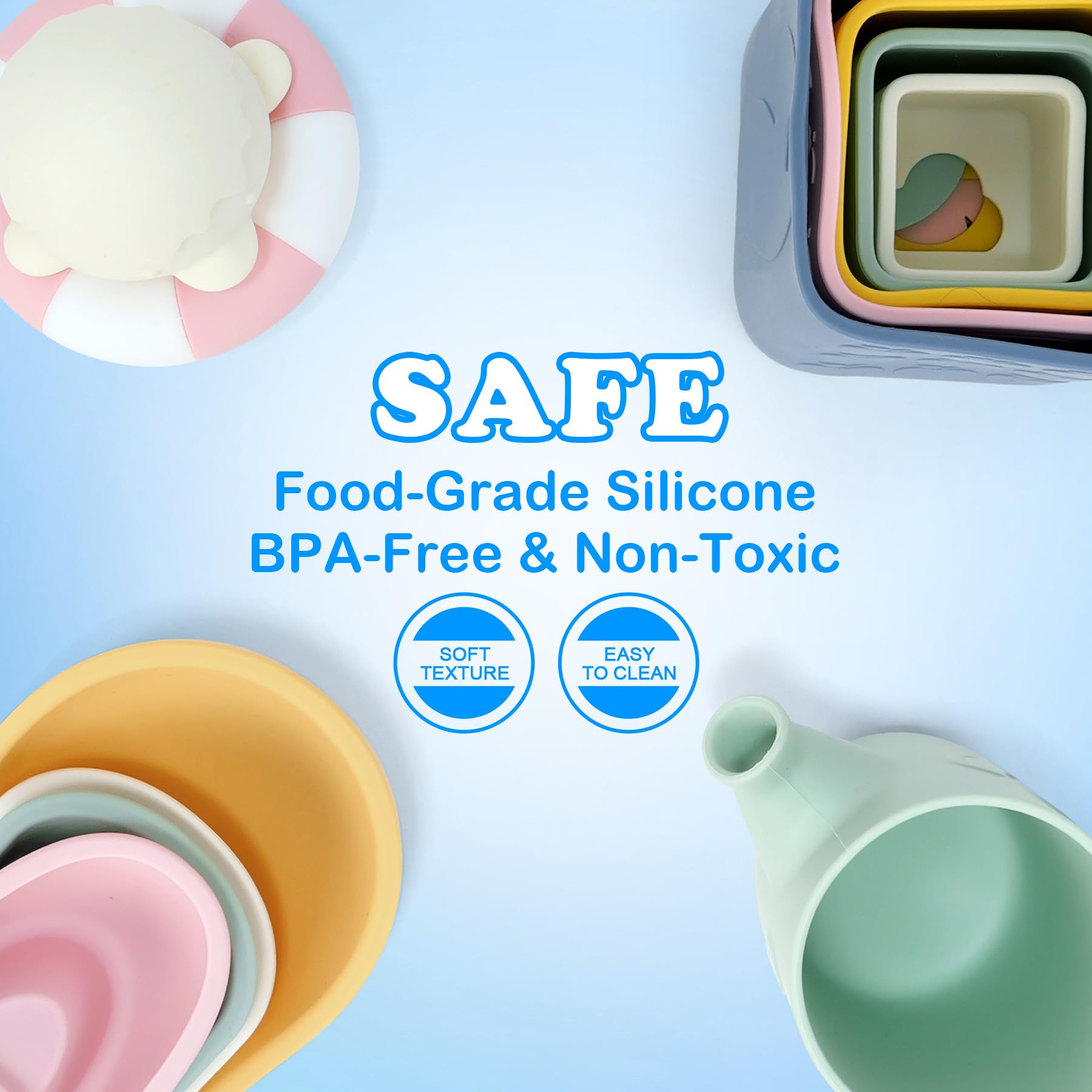 MCGMITT Juguetes Montessori para Bebés Set de Baño de Silicona 12 Piezas BPA-Free Juguetes Flotantes, Vasos Apilables, Patitos, Juguete Educativo Sensorial para Desarrollo Cognitivo Regalo 6-36 Meses