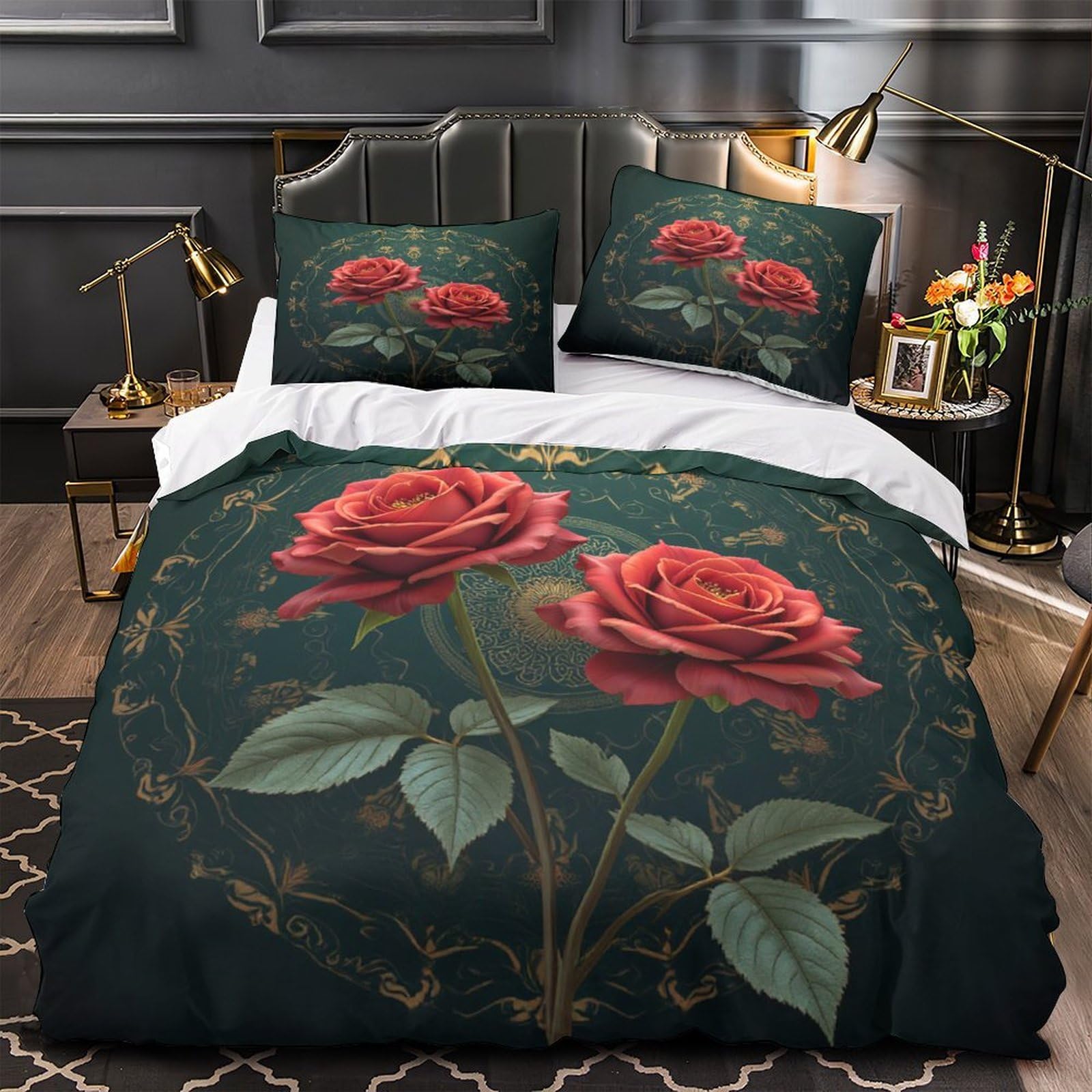 Housse de couette motifs floraux en microfibre douce effet 3D
