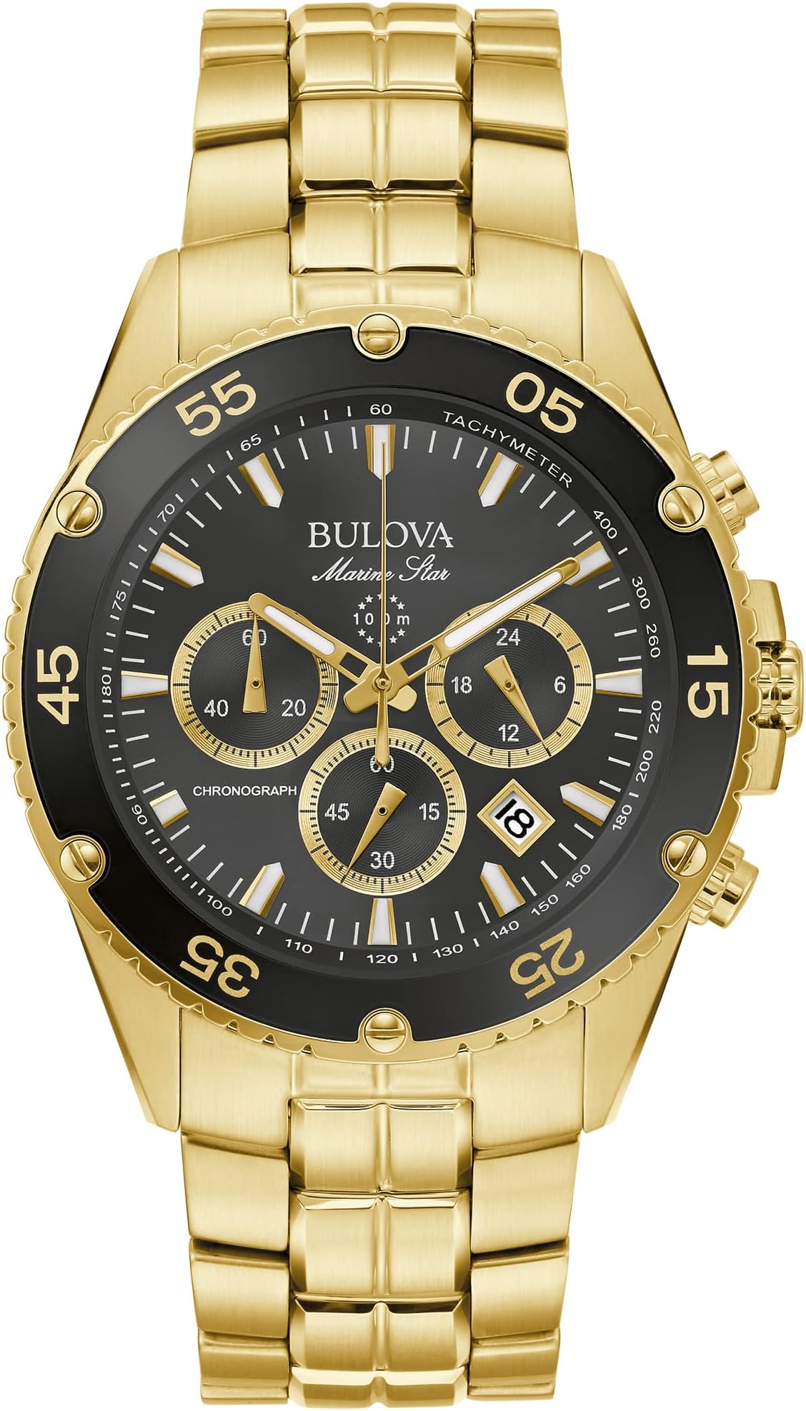 Men's Marine Star Gold Chronograph Stainless Steel Watch, Black Dial Style: 98B406