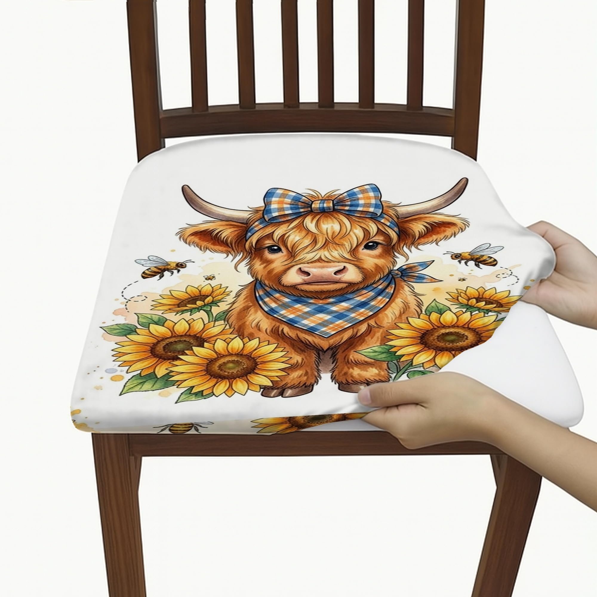 Housses de siège de vache pour chaises de cuisine et salon jaune