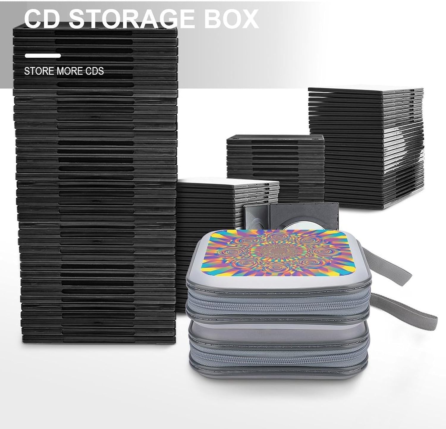 40-Disc CD/DVD Organizer Wallet Red Blue Yellow Spiral Tie Dye Rainbow, Heavy-Duty Hard Plastic Binder, Portable Storage Case with Carry Strap for Car image 5