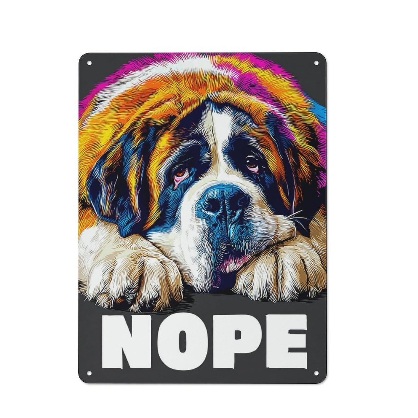 Junmoney Colorful Saint Bernard Nope! -2 Retro Tin Sign 40X30cm Featuring For Home Bar Wall, For Collectors Decorating Home Bars And Entertaining Spaces