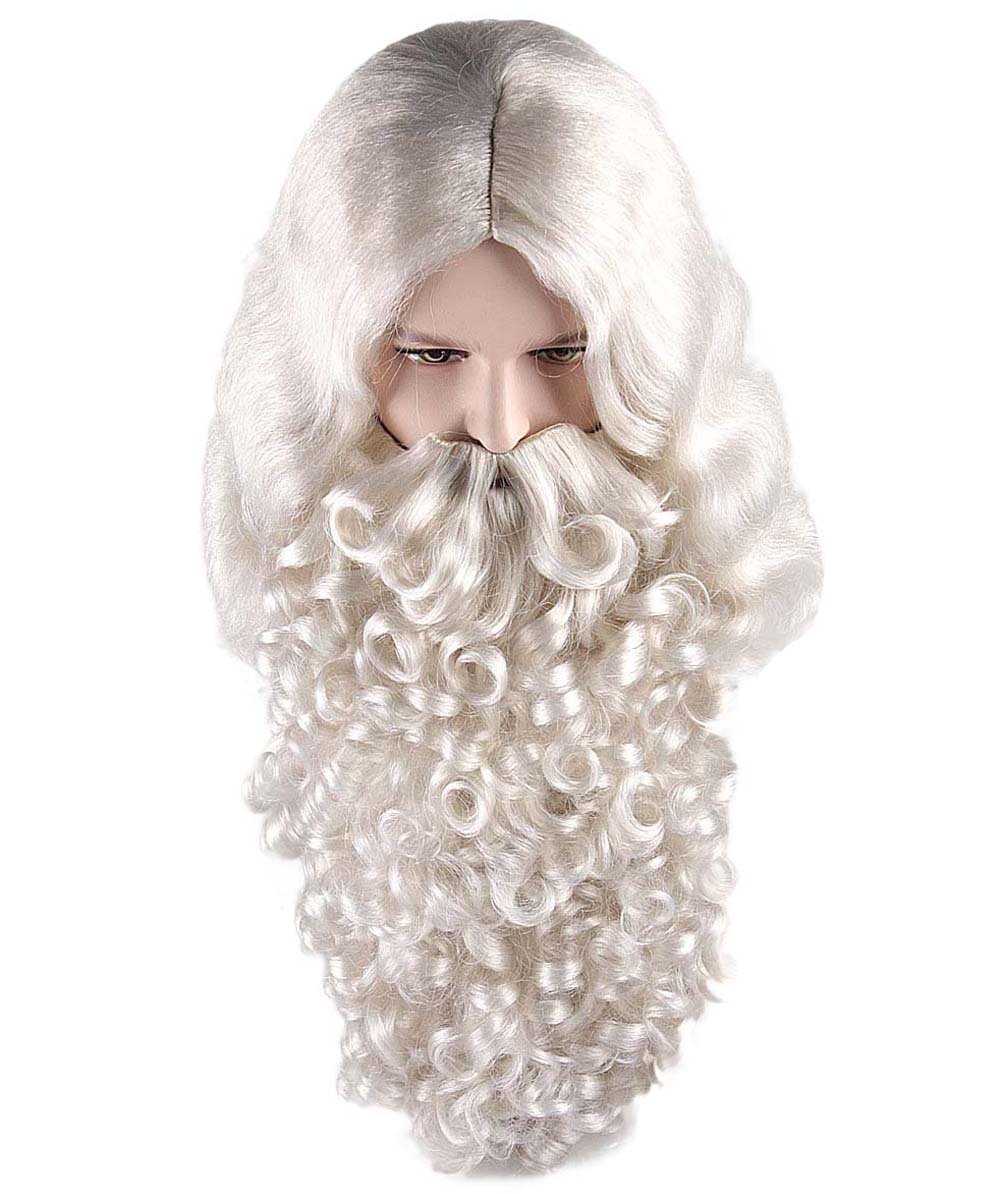 HPO Mens Santa Claus Wig and Beard Set Adult HX-019 White
