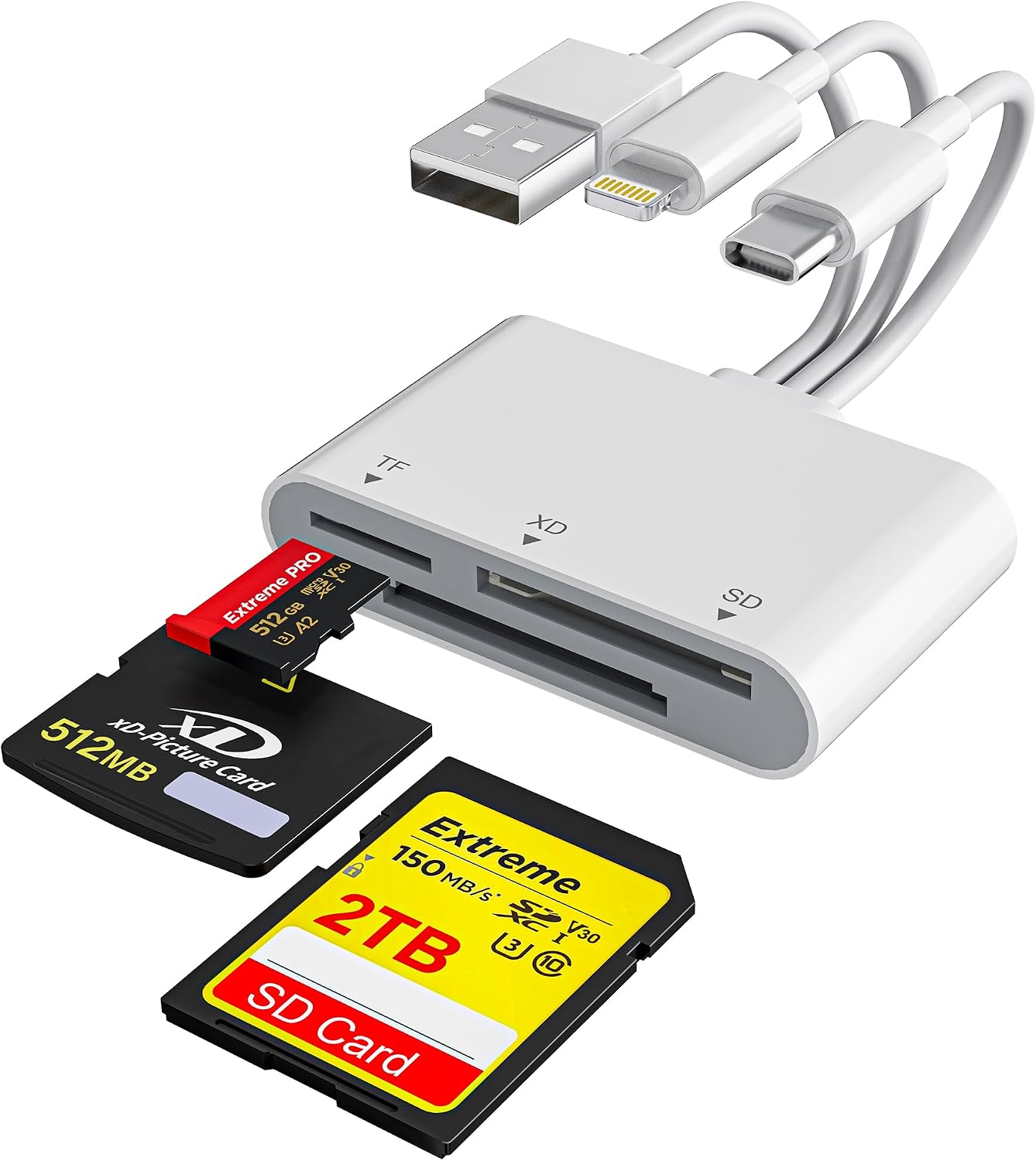 XD Card Reader for iPhone SD Card Reader 3-in-1 SD/TF/XD Card Adapter Lightning/USB-C/USB-A for iPhone 16/15/14/13, iPad, PC, Android - Olympus xd Picture Card Reader Support exFAT