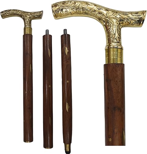 Miniatura 1 de Bastón de madera vintage, hecho a mano, mango de latón ébano marrón de 37 pulgadas, bastón náutico unisex