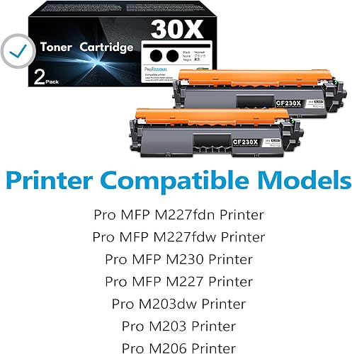 Vista 2 de 30X CF230X Cartucho de tóner negro, alto rendimiento, paquete de 2 (con CHIP) funciona con láser Pro serie M203, serie Laser Pro MFP M227, repuesto
