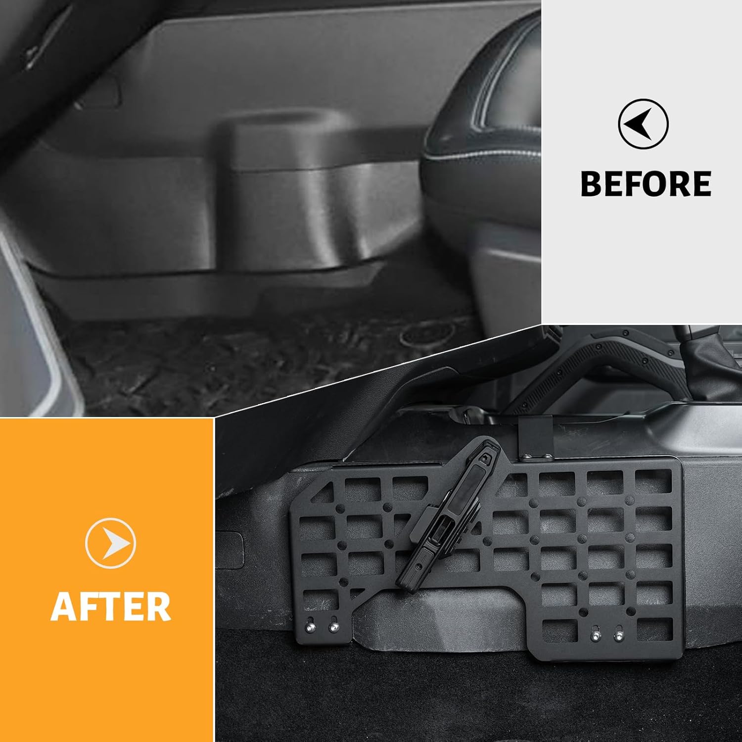 MAIKER Gun Holder with Molle Panel Compatible with Ford Bronco 2021-2025, Polymer Fast Holster, Center Console Metal Pistol Holster Available for Glock 9mm/SW40/357/G17/G19/P320(Not Fit Bronco Sport)