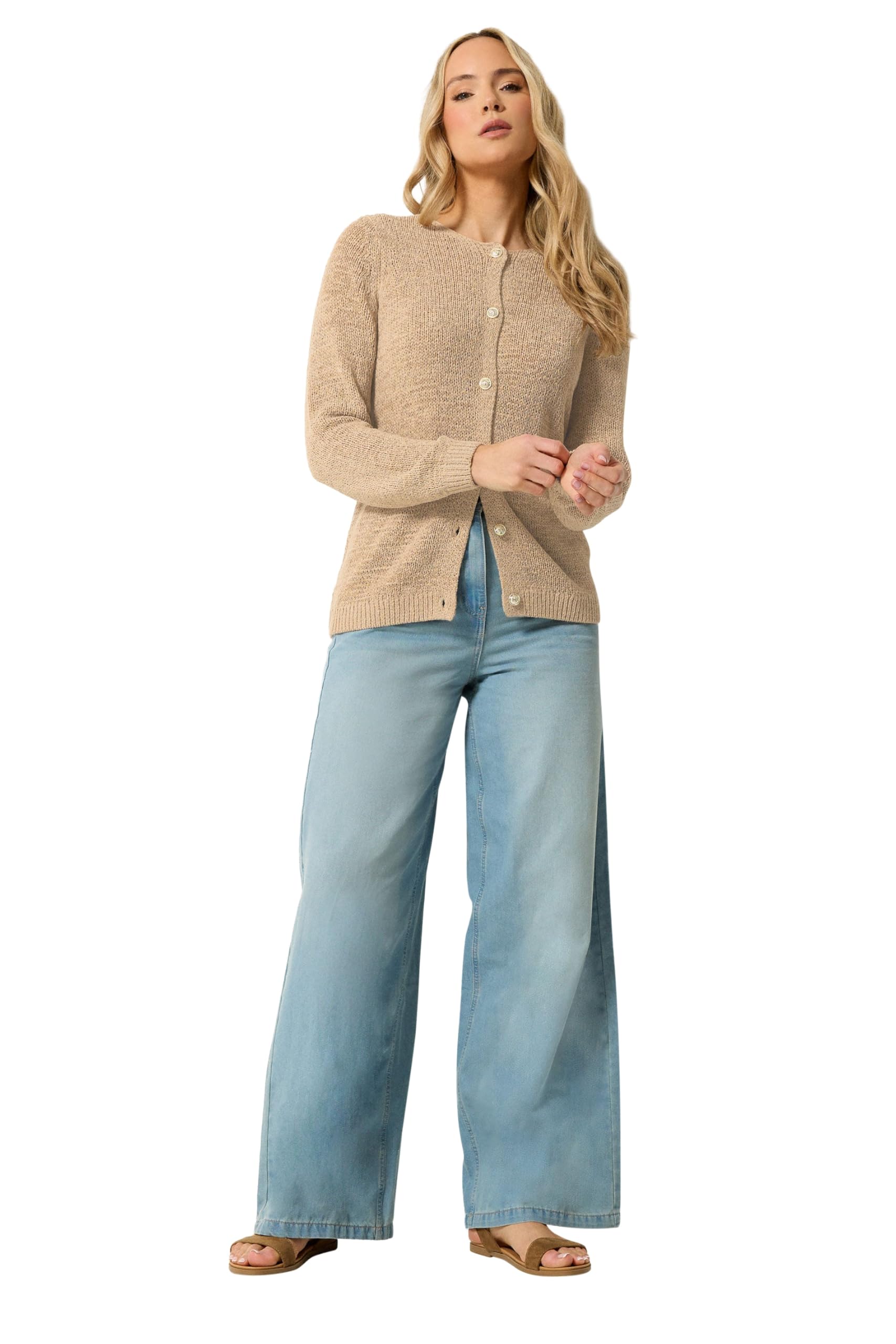 Lts Women's Brown Tall Natural Knitted Cardigan Size 14-16