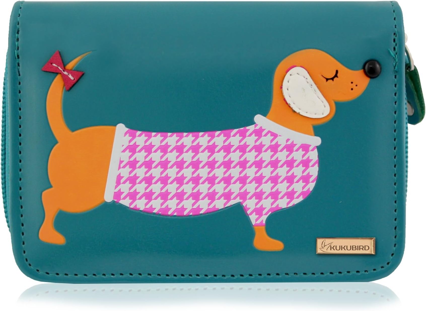 kukubird Dachshund Sauage Dog Womens Wallet PU Leather Bifold Card Holder RFID Blocking with Zipper Coin Pocket Purse