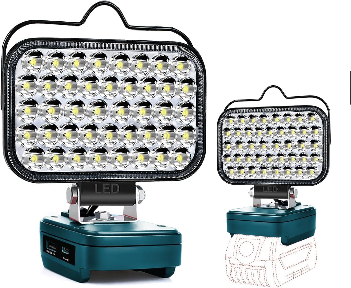 Cordless LED Work Light for Bosch 18v GBA Battery, Portable 80W Spotlight Lighting 8000LM with Type C & USB Fast Charging for Camping, Hiking, Fishing,Power Failure,Job Site(No Battery)