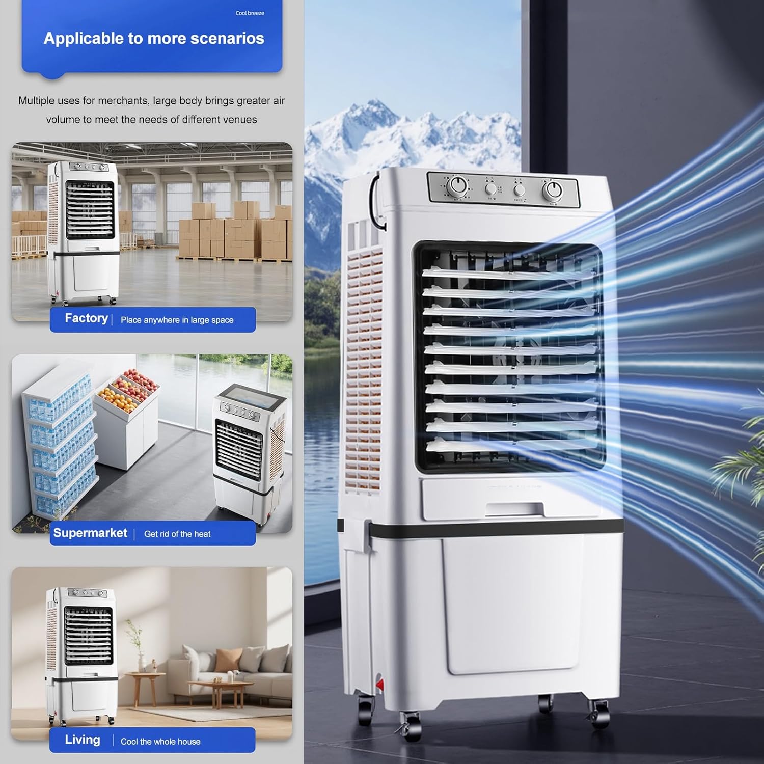 5300 CFM Evaporative Air Cooler, 3 Wind Speeds, 10 Gal Water Tank, 120° Oscillation, 280W Portable Swamp Cooler Cooling Fan for Room Commercial Garage(Orange)