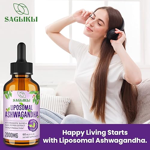 Miniatura 7 de Saglikli Gotas líquidas liposomales de Ashwagandha - 2000 mg con 7% de Withanólidos, suplemento de extracto de raíz de Ashwagandha con extracto de