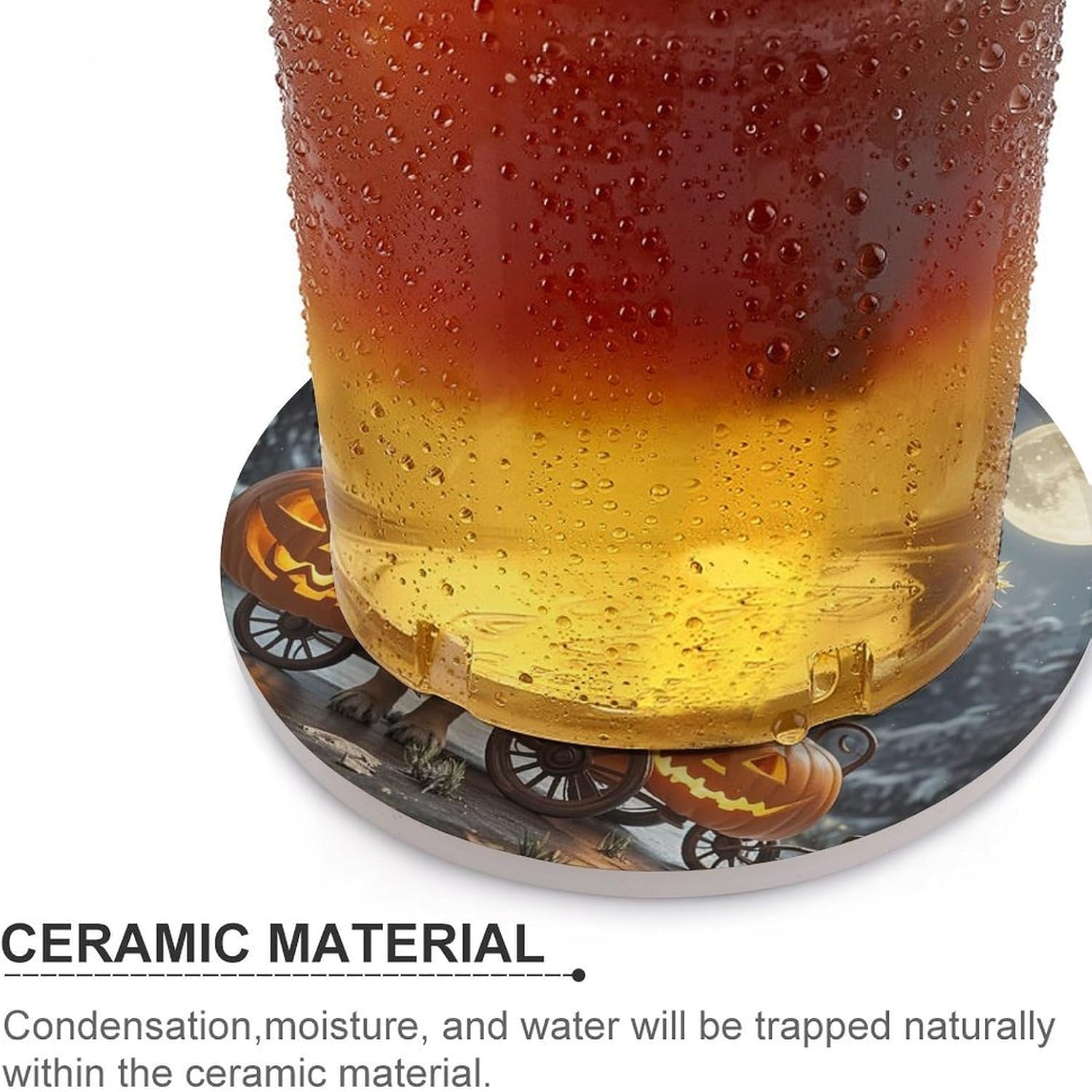 Dog Holding Pumpkin Lantern Coaster with Cork Base Drink Coasters for Coffee Table Decor Modern Cup Coasters with Non-Slip & Heat-Resistant Cute Ceramic Table Coaster for Home Dining