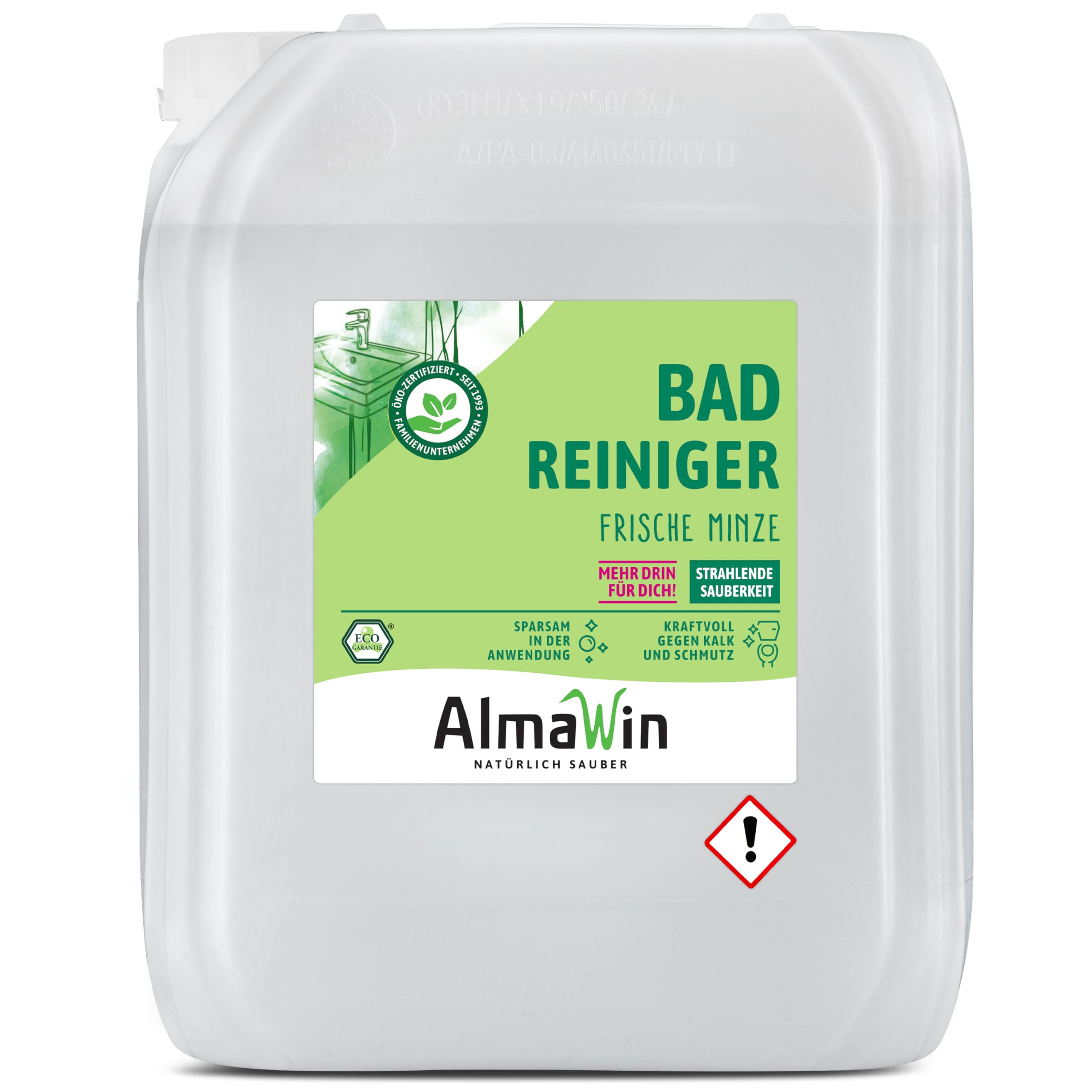AlmaWin® Bad Reiniger [20L] für strahlende Sauberkeit - Badreiniger Spray mit Pfefferminz-Duft - Badezimmer Reiniger - Effektiv gegen Kalk & Schmutz - Badreiniger Extra Stark, Bio & Vegan