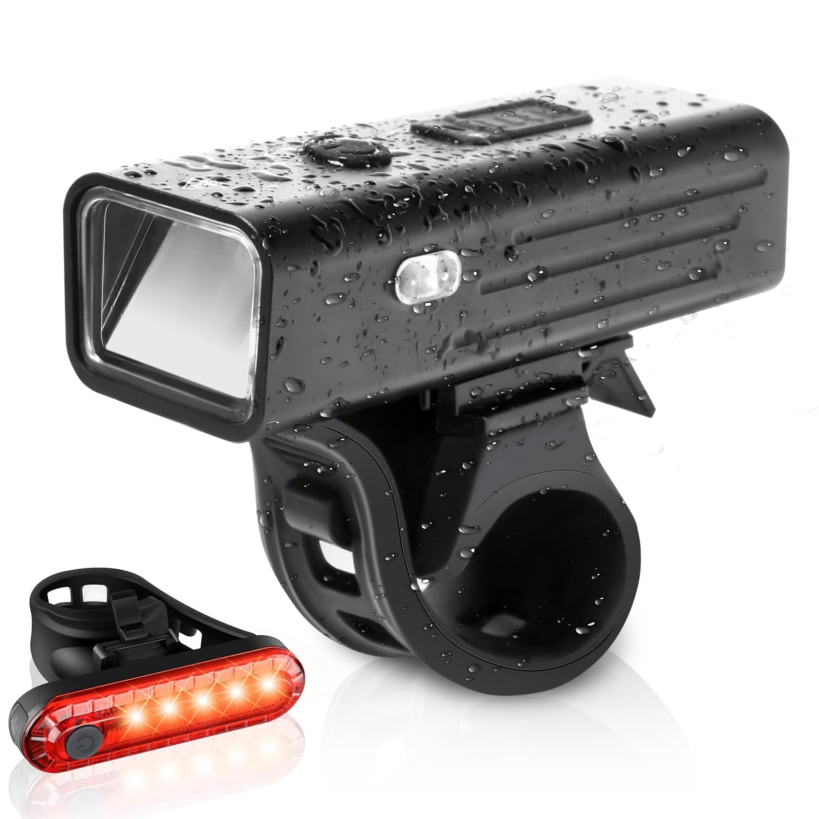 Juego de luces de bicicleta recargables por USB, faros delanteros y traseros para bicicleta, 4+4 modos de luz. Luces delanteras brillantes de 250 lm y traseras traseras de 250 lm. Se adapta a todas