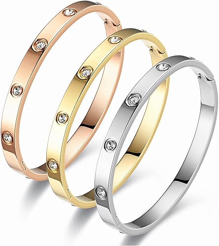 Pulseras de Amor Acero Inoxidable Pulseras de Amistad Llena de Circonia Cúbica Dorada y Plateada para Mujeres, Regalo para el Día de la Madre, San