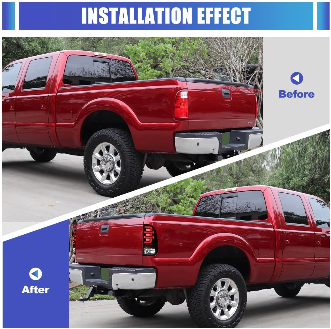 LED Taillights Compatible for 2008-2016 Ford F-250/F-350/F-450 Super Duty LED Tube Bar Tail lights Rear Lights Assembly (Black/Clear Lens)