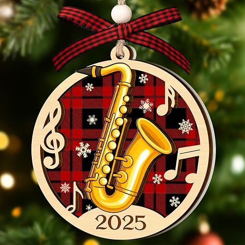 Saxophone Ornament – Musical Instrument Ornament for Christmas Tree – Gift for Saxophone Players – Cute Musician Gifts – Music Lover Decor – 2 Layers Wood Acrylic Design, Christmas Keepsake 2025