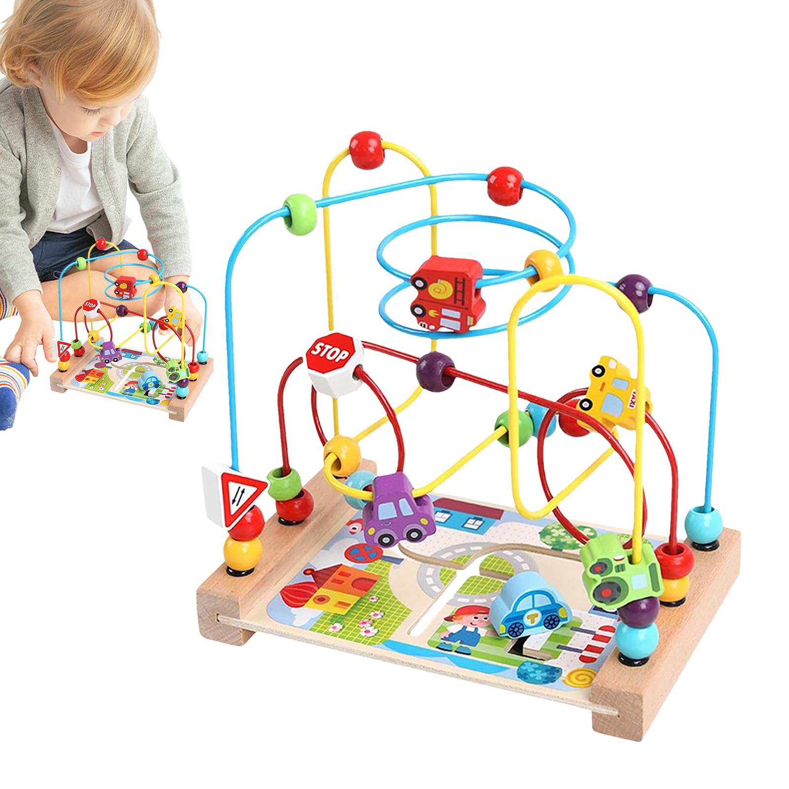 Cuentas para Niños De Madera, Laberinto De Cuentas De Madera, Juego De Pista Sensorial, con Construcción De Madera Premium Y Seguro, 20.5x5x22cm, para Niños, Niñas De 1 A 3 Años