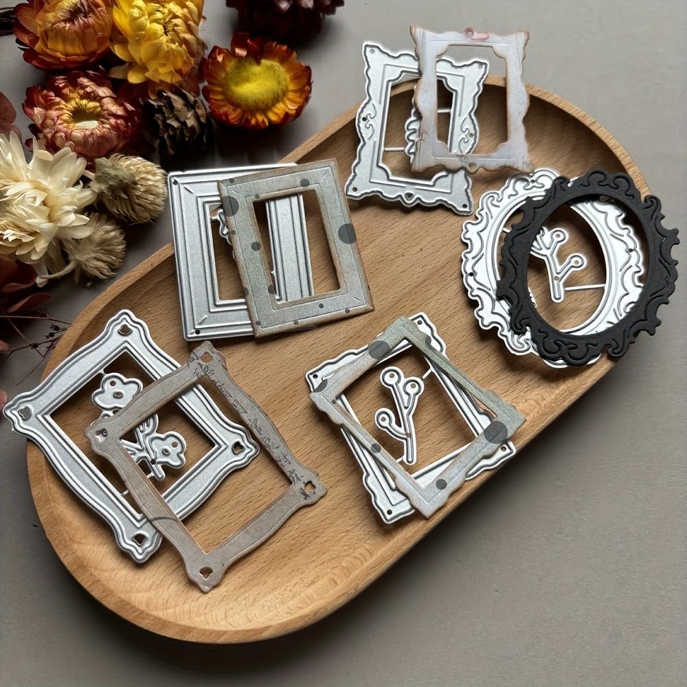 Cutting Dies for Frames, Background Design Template for Scrapbooking, Greeting Cards, Album Photos, DIY Paper Crafts, Cardstock (5pcs Photo Frames 4.6 x 3.9 in)