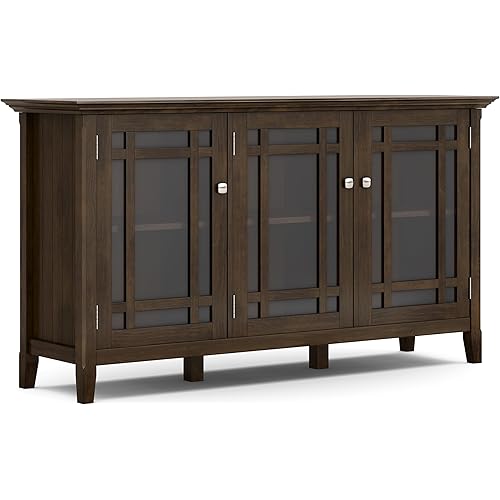 SIMPLIHOME Bedford Storage Cabinet - 62 inch Wide Solid Wood Sideboard Cabinet in Dark Tobacco Brown, Transitional Buffet for Living Room, Dining Room, or Entryway with Glass Doors and Shelves