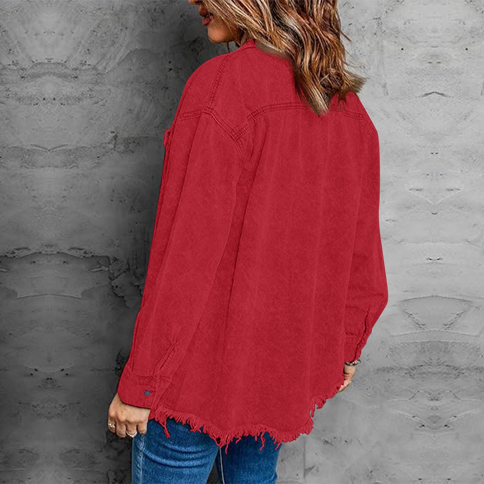 Damen Übergangsjacke Jeansjacke Oversize Damenjacke Shacket Langarm Jacke Leicht Sommerjacke Vintage Denimjacke Button Down Denim Jean Weste mit Taschen Damenjacken Western Jeansmantel Herbstjacke