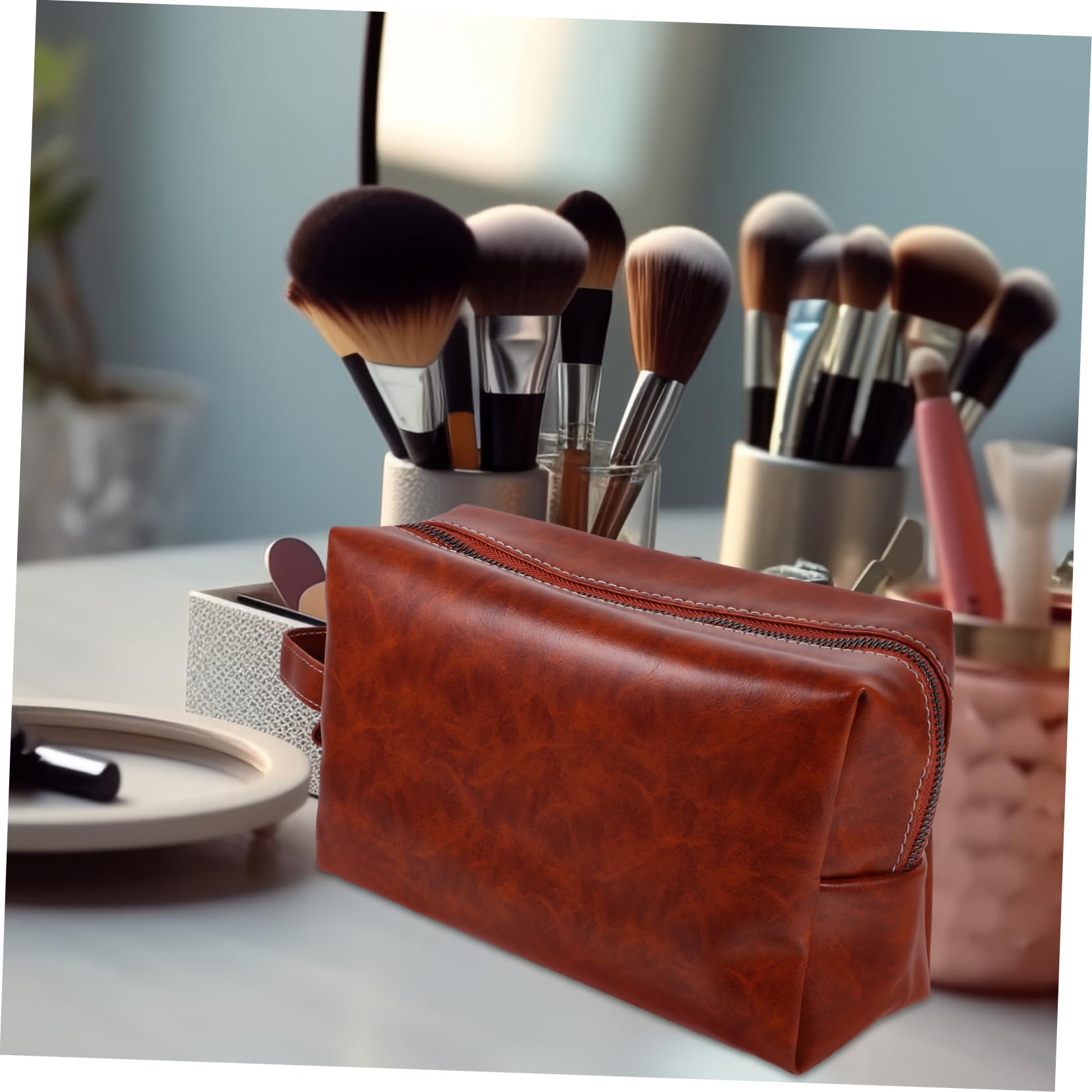 Kit de Maquillaje Neceser Vintage de Cuero PU para Hombres y Mujeres, Ligero Gran Capacidad, Adecuado para Viajes y Almacenamiento de Artículos de Tocador
