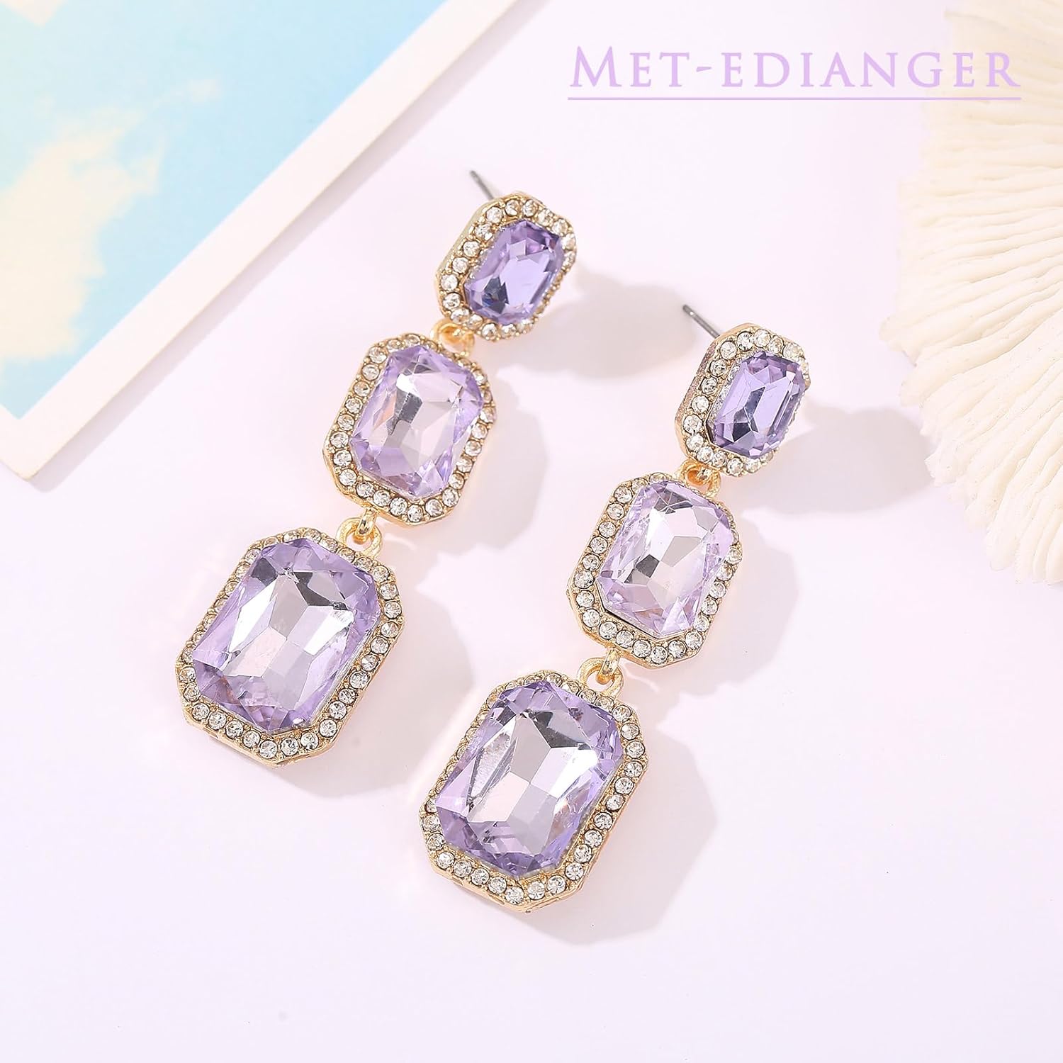 Classical Rhinestone Dangle Earrings Statement Crystal Drop Earrings Wedding Bridal Rectangle Dangling Earrings for Women - Image 5