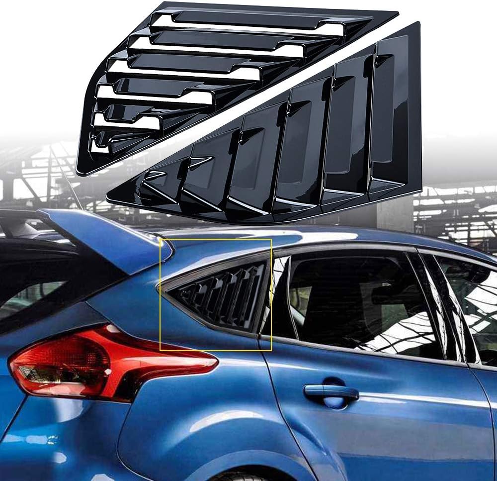Astra Depot ABS Racing Style Rear Side Window Louvers Air Vent Scoop Shades Cover Compatible with Ford Focus ST RS 2013-2018 Hatchback (Glossy Black)