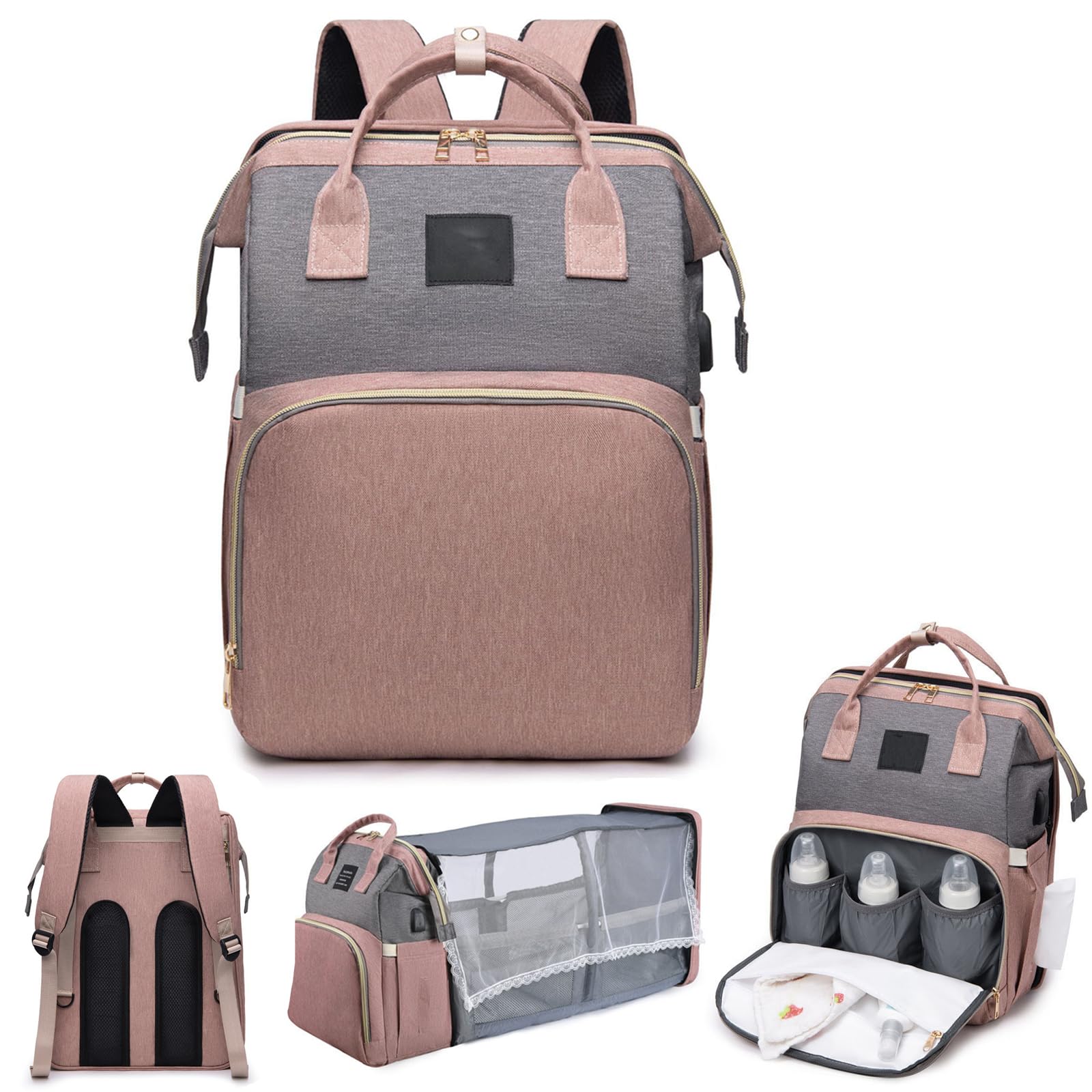 TEENY TRAVELER - Diaper Bag, Baby Changing Bags, Baby Bag for Mum with Portable Changings Mat, Stroller Straps, Multiple Pockets Nappy Changing Backpacks, Babys Essentials for Newborn (#B) — view 11