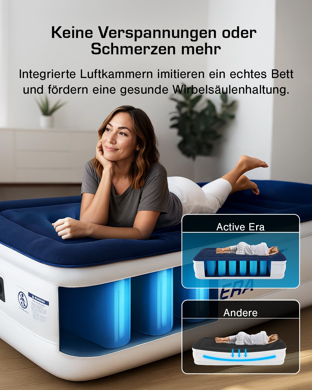 Active Era Luftmatratze 1 Person 99×188×36.5 cm Selbstaufblasend mit Elektro-Pumpe Flock-Oberfläche Air-Coil Komfort