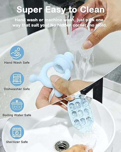 Miniatura 8 de Comedero de frutas de silicona para bebés con bandeja para congelador, mordedores para bebés, moldes para paletas de leche materna para aliviar la