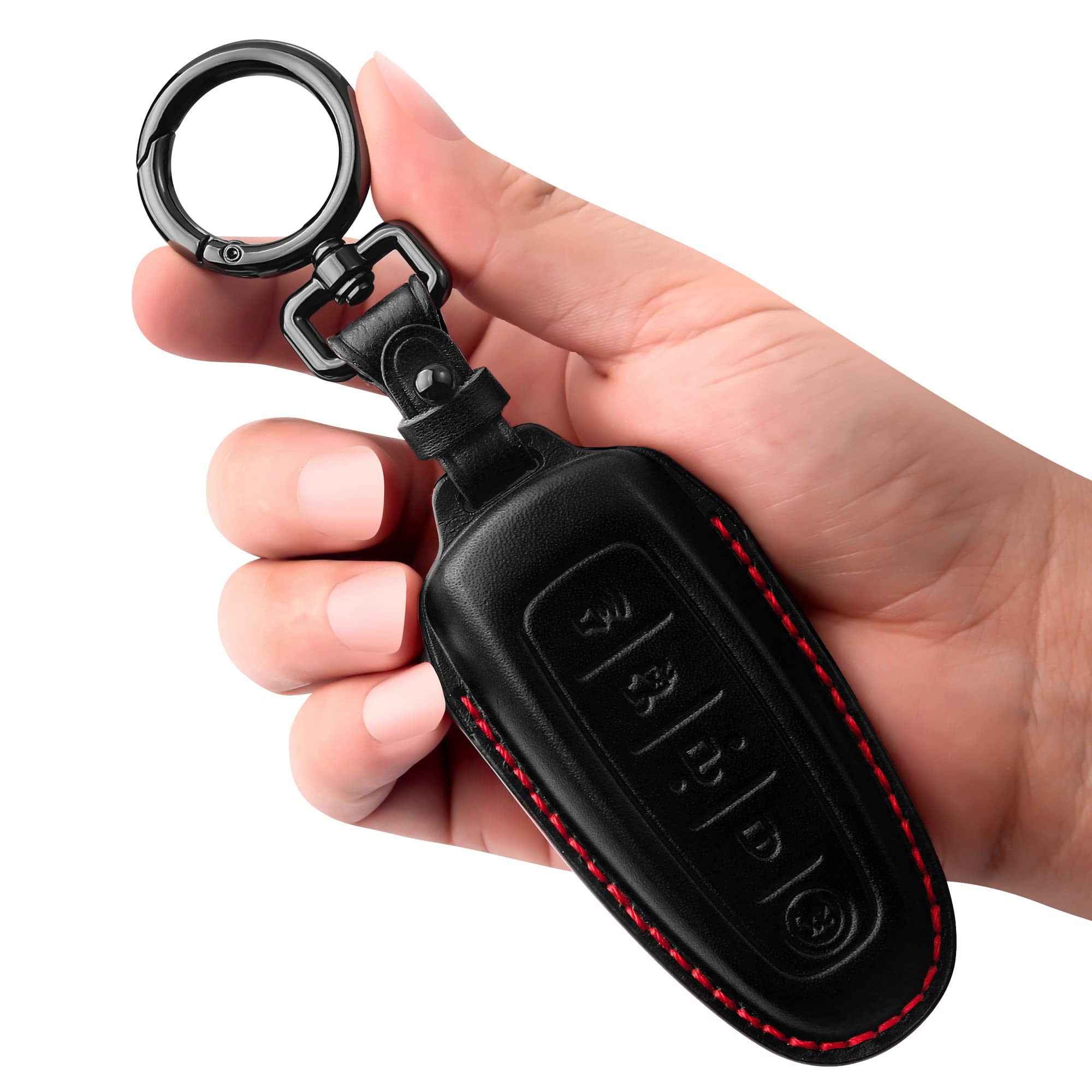 Tukellen for Ford Leather Key Fob Cover Key Shell Case for Ford C-Max Edge Escape Expedition Explorer Flex Focus Taurus Lincoln MKS MKT MKX-Black(Red line)