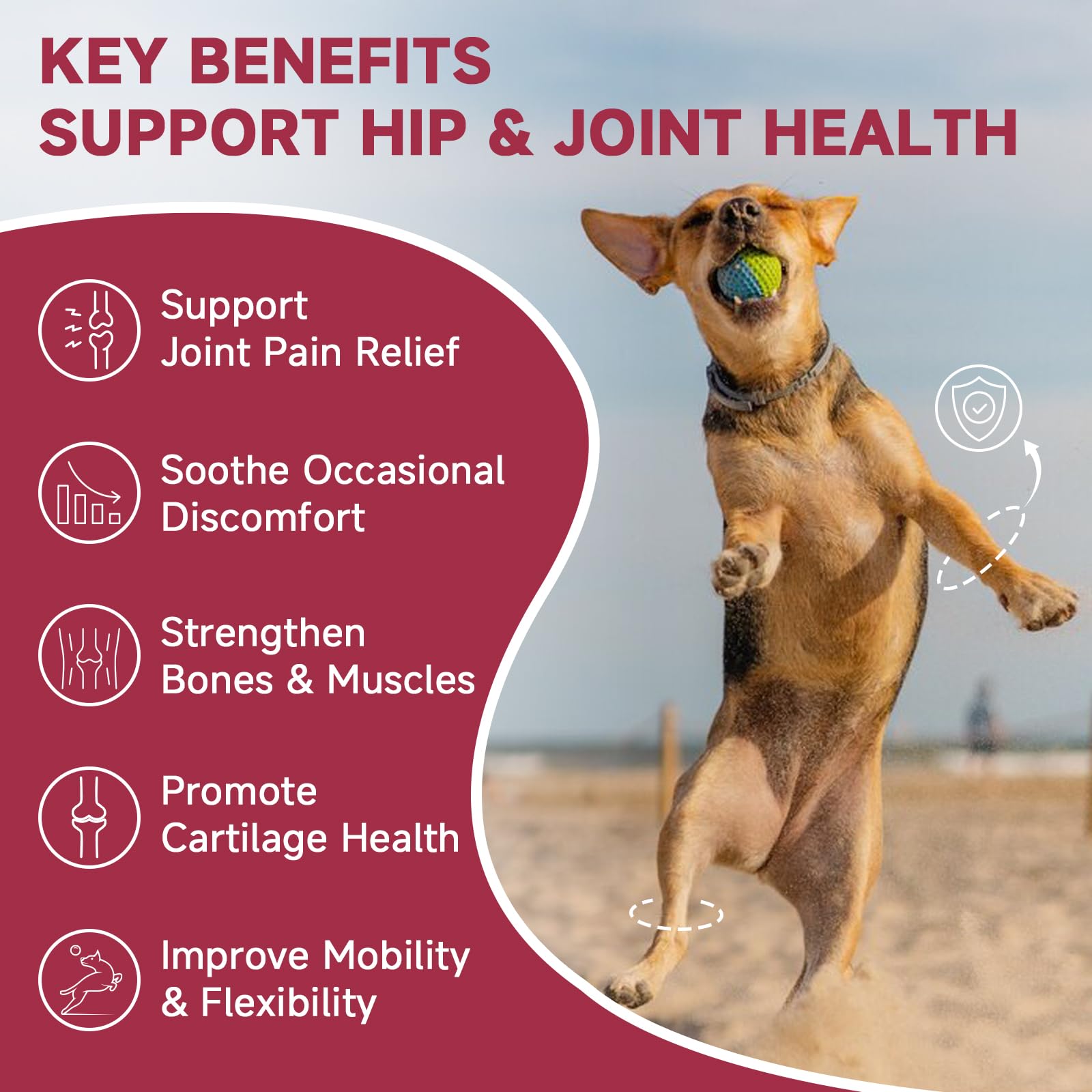 Glucosamine for Dogs - Joint Supplement for Dogs with Chondroitin, MSM, Omega 3, Hemp, Turmeric for Dog Joint Pain Relief, Dog Joint Supplement with Calcium Support Cartilage & Bone Health, 180 Chews - image 2
