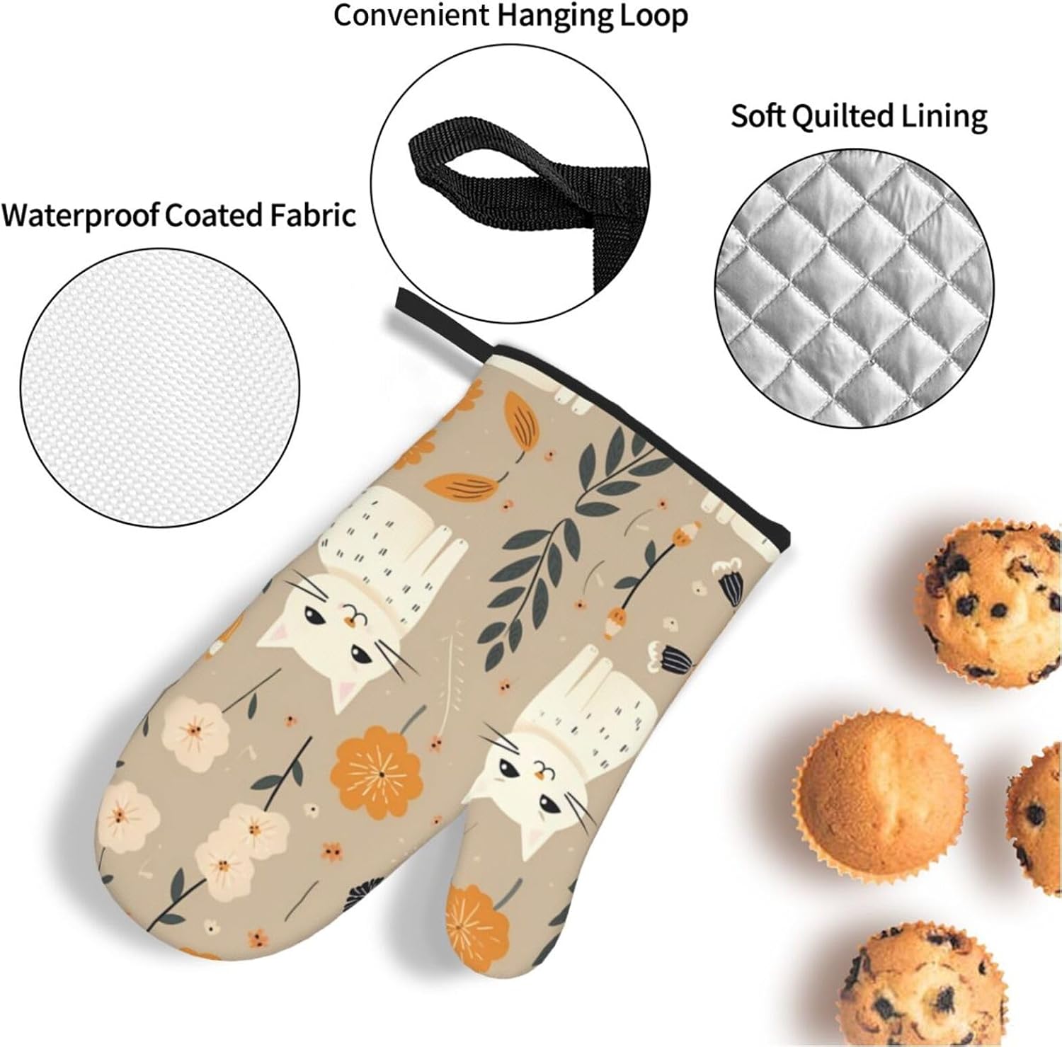 Two Funny Cats Printed Oven Mitts + Potholders 4-Piece Set - Great for BBQ Party Cooking