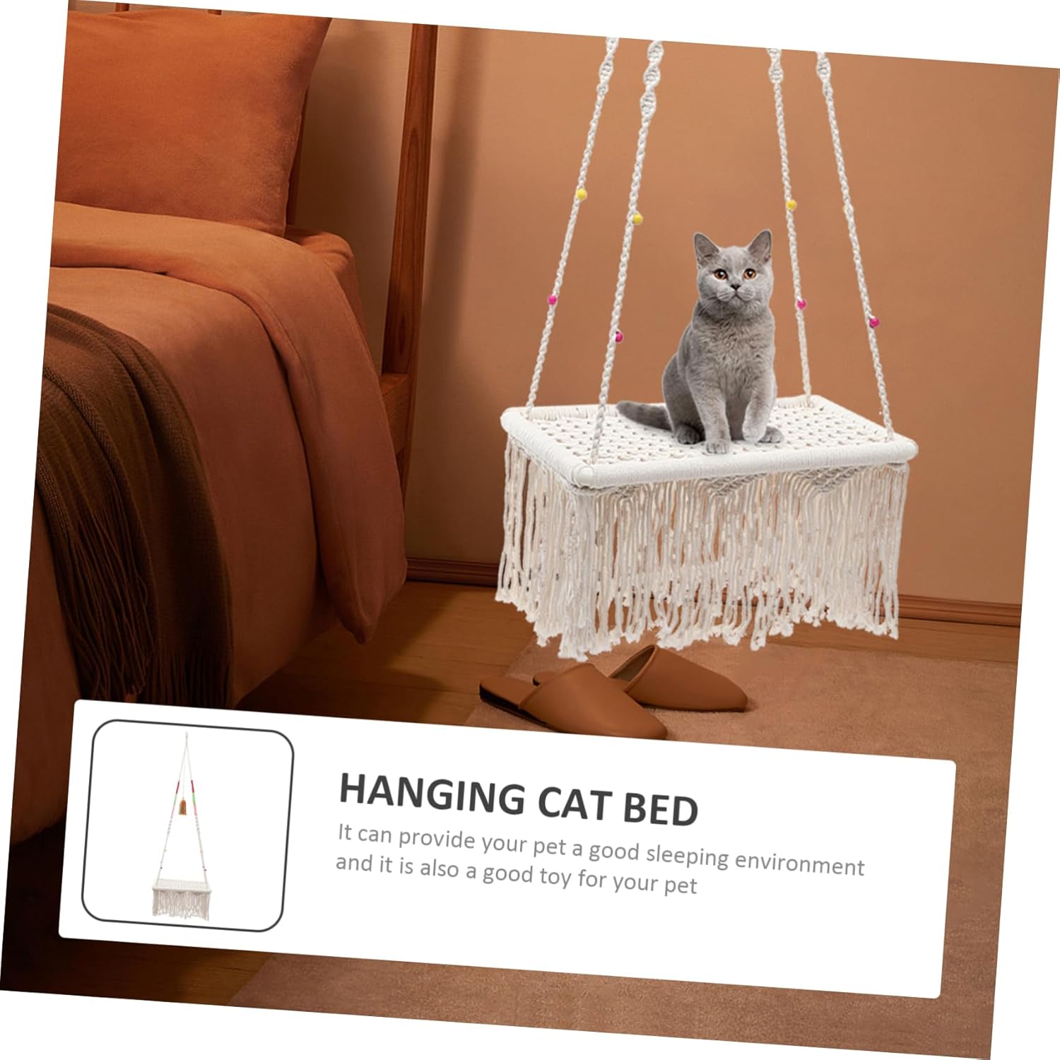 Hanging Cat House Macrame Hammock Bed Easy to Install Breathable Design for Relaxation and Play for Kittens and Cats Stylish Home