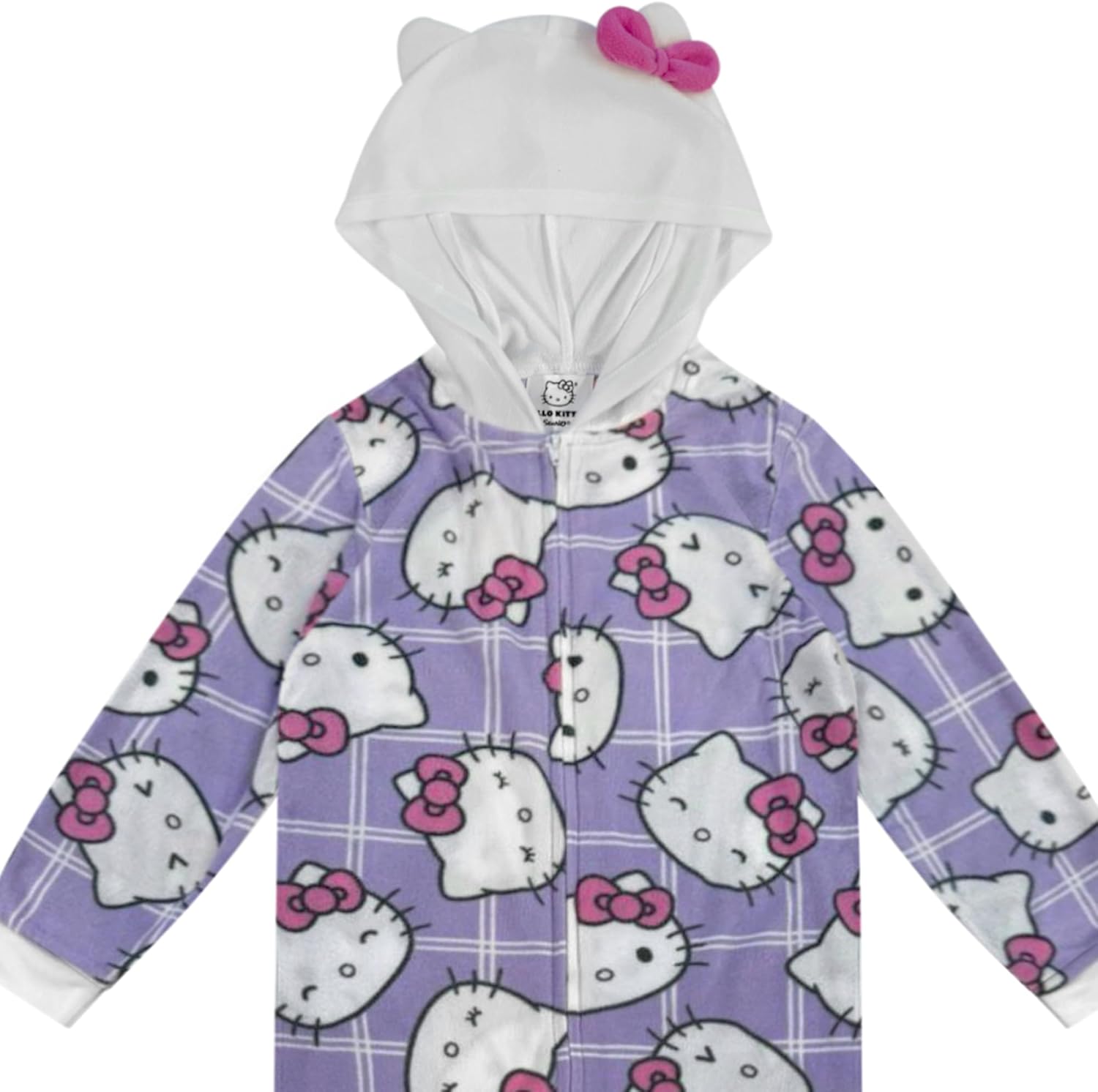 Hello Kitty Kids Onesie Pajamas - Girls Long Sleeve Zip Up Hooded Blanket Sleeper - One Piece Costume - Official License - Image 4
