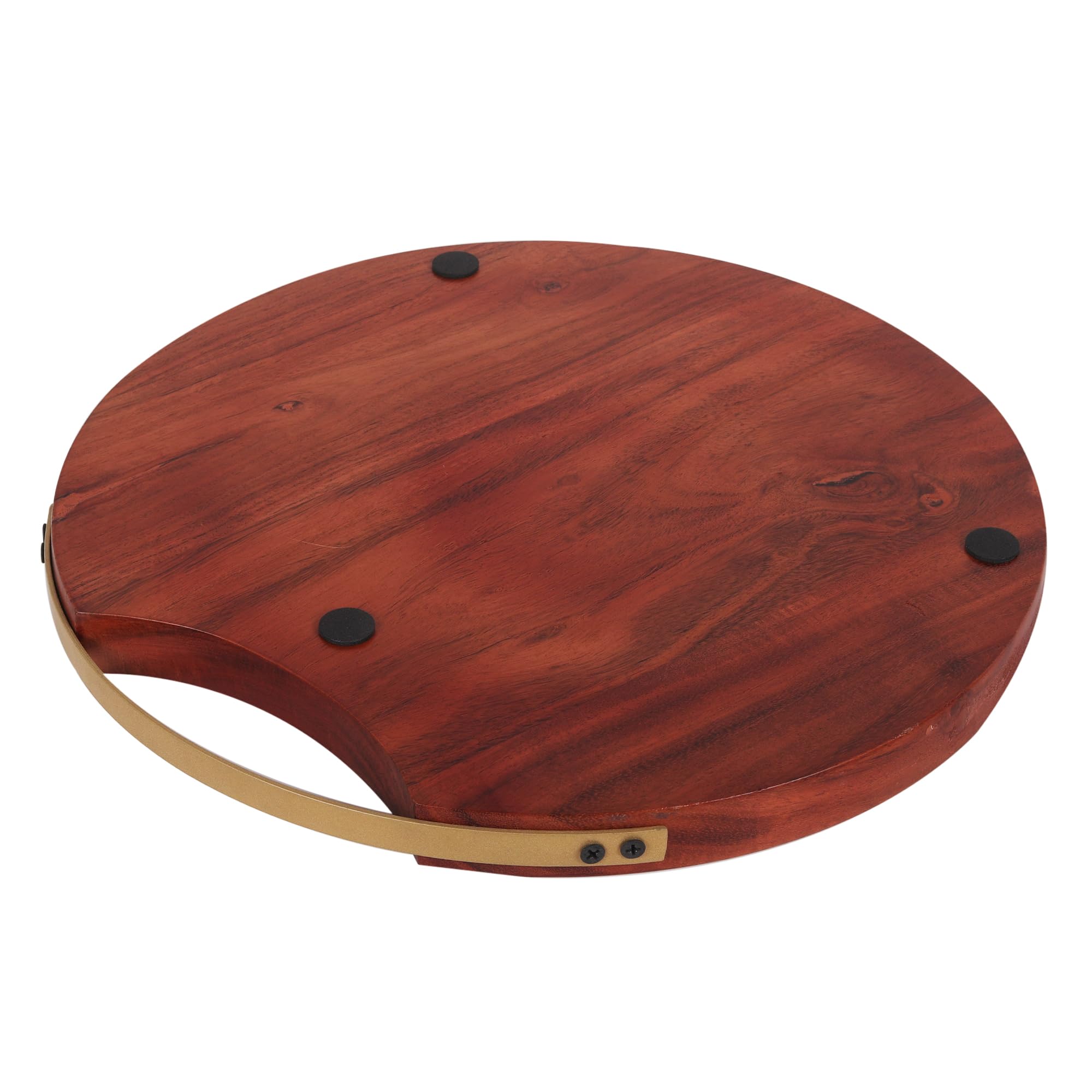 Anything & Everything Wooden Serving Platter Cheese Board with Golden Handle for Snacks 3