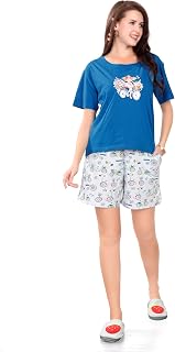 Slumberbe Shorts Set for Women Cotton Nightsuit – Soft Breathable Printed T-Shirt & Shorts Pajama Set, Summer Sleepwear Ni... Price In India