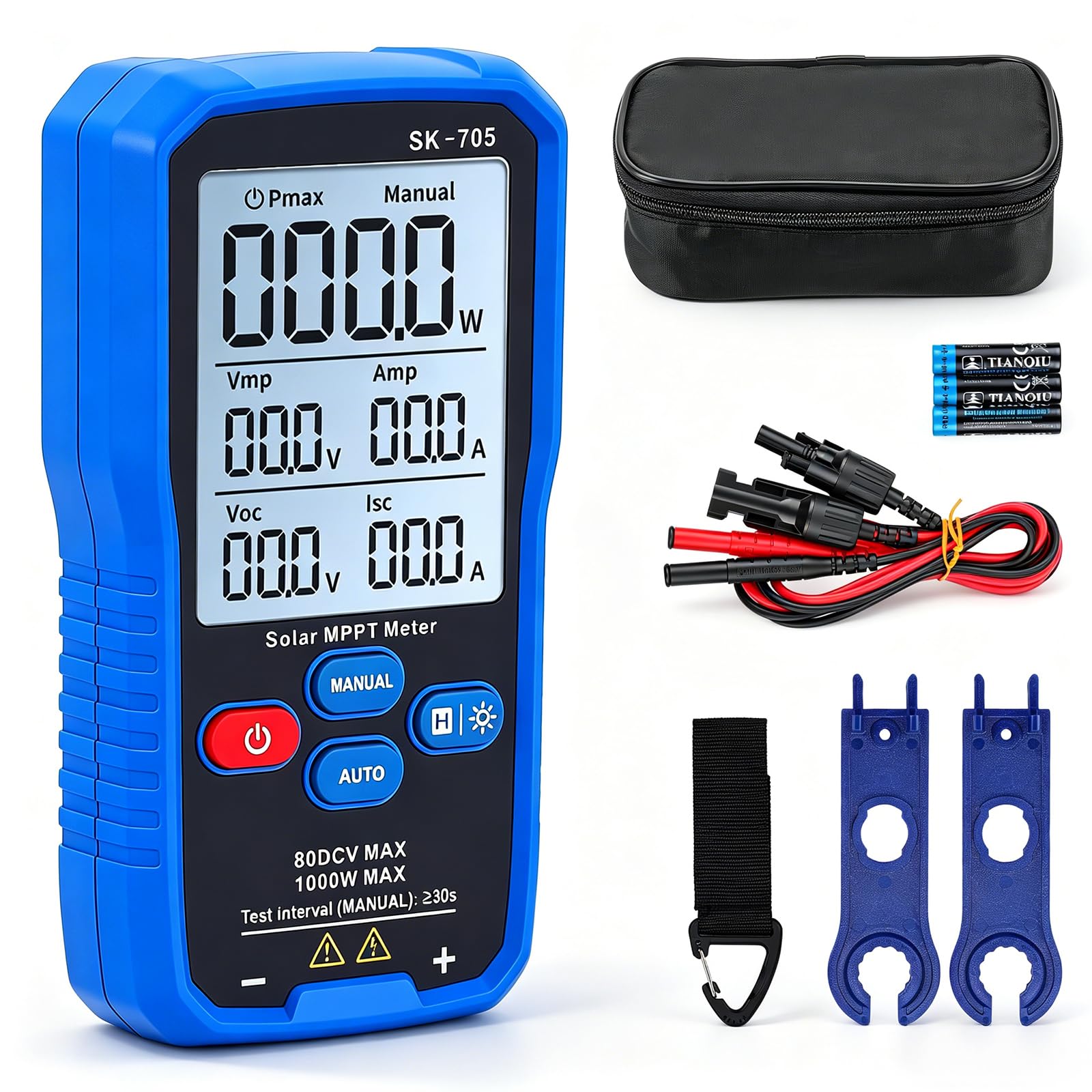 Solarpanel MPPT Tester, 1000W Photovoltaik Panel Multimeter mit LCD Display, Solarmodul-Leistungstester für Auto/Manuell Messung, Voc Isc Vmp Pmax Prüfung, Tragbarer Solarmessgerät