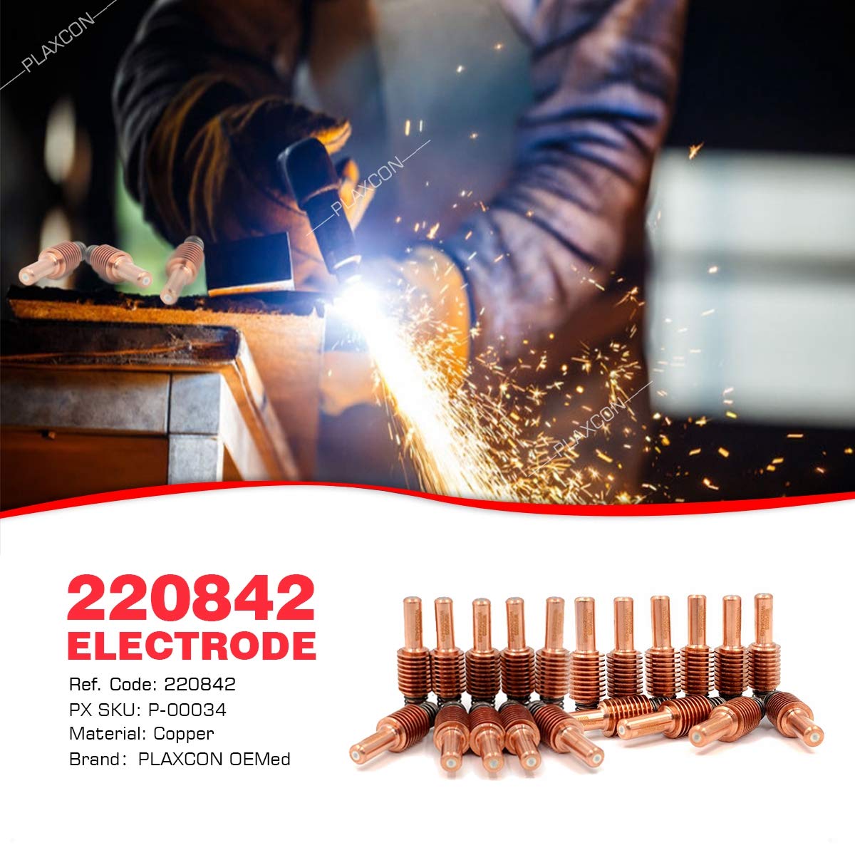 Lot de 20 électrodes 220842 et 20 embouts 220819 65 A pour cutter plasma Hypertherm Powermax 65/85/105 (courant de coupe plasma 65 A)