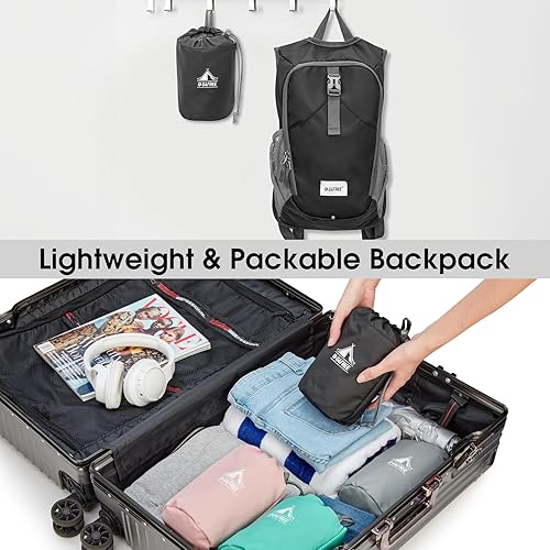 Miniatura 6 de G4Free Mochila de senderismo de 10L, impermeable, ligera, para senderismo, bolsa de hombro plegable para viajes al aire libre, Negro -, Mochilas