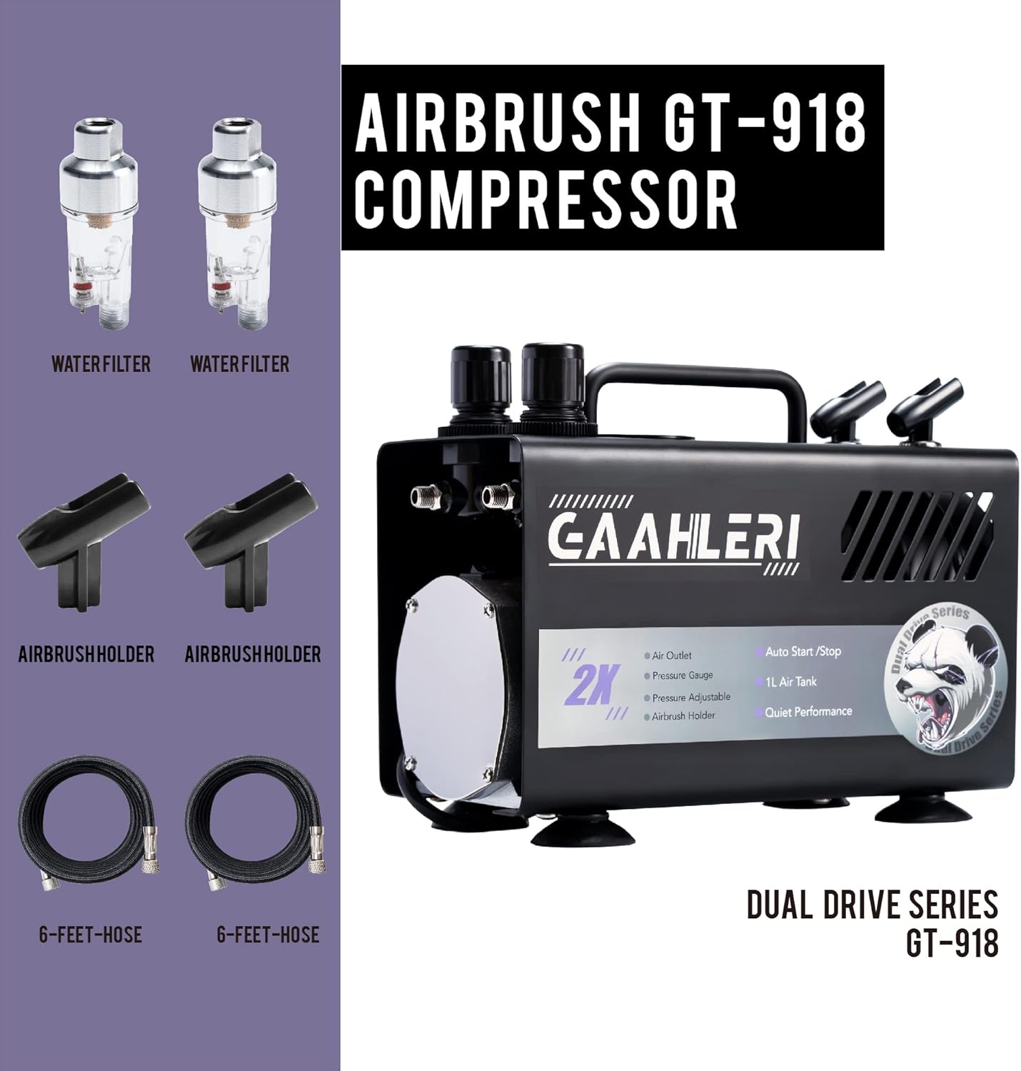 Gaahleri Airbrush gun GHAD-68 & Airbrush Compressor kit GT-918 Dual Drive Series