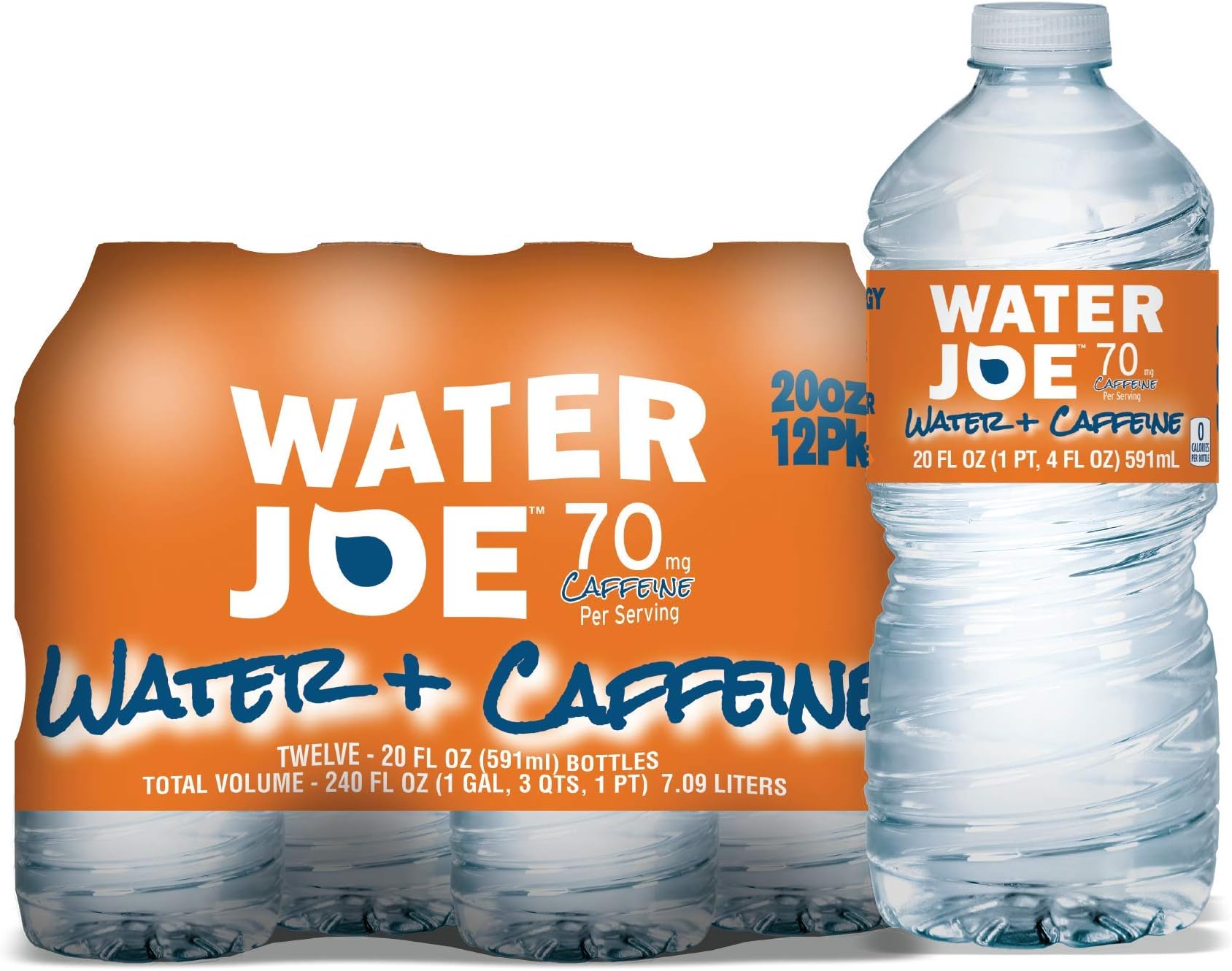 Water Joe Caffeinated Water (12 Pack), 20 Oz Bottles with 70mg of Caffeine | Sugar Free Substitute to Coffee, Soda, and Energy Drinks