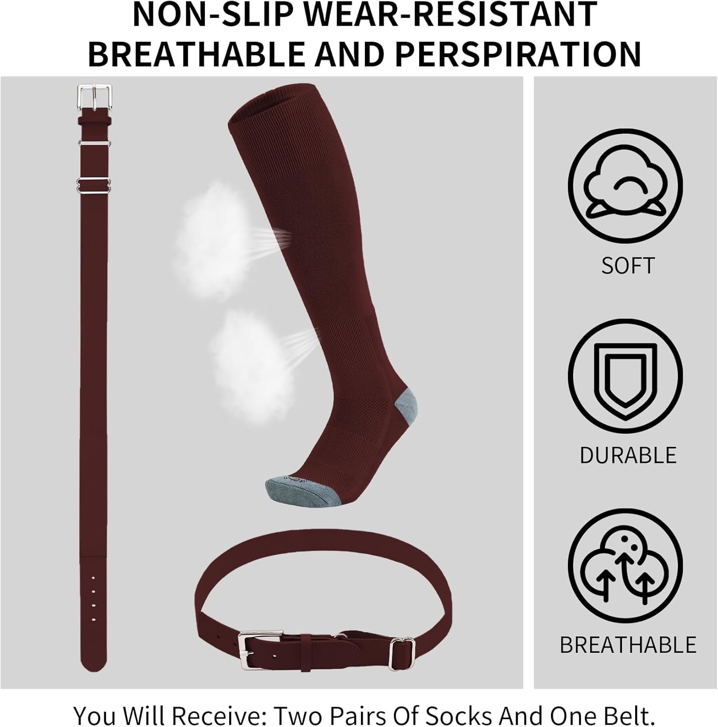 QBK 2-16Y Toddler Baseball Socks And Belt Youth Softball Tee Ball Combo Set for Boy Girl (2 Pairs of Socks & 1 Belt) - Image 2