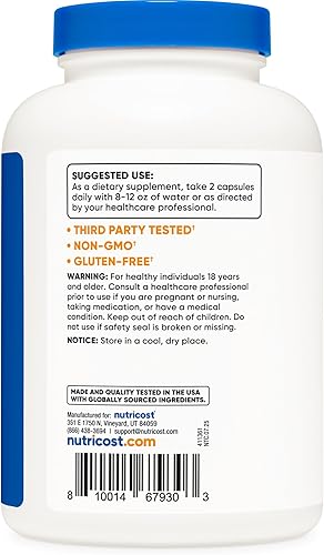 Miniatura 4 de Nutricost Tartrato de L-carnitina 500 mg, 240 cápsulas - 1000 mg por porción (3 botellas)