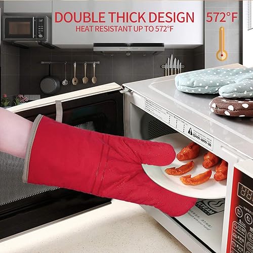 Miniatura 9 de Oven Mitts and Pot Holders Set 4Pcs, Oven Mitt 572F Heat Resistant for Kitchen, Soft Cotton Lining Oven Gloves with Non-Slip Silicone Surface for