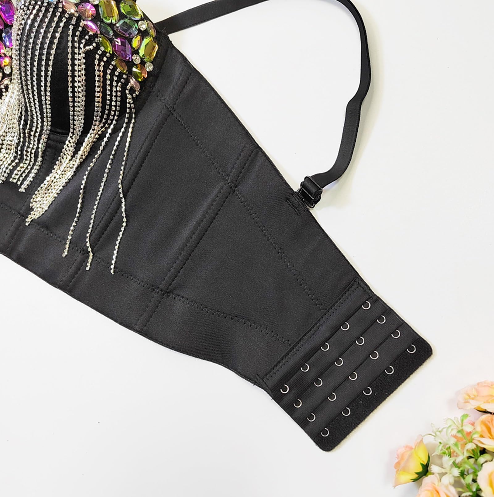 Top Corto Bustier In Corsetto Sexy per Donne con Perline e Strass, con Spalline Regolabili